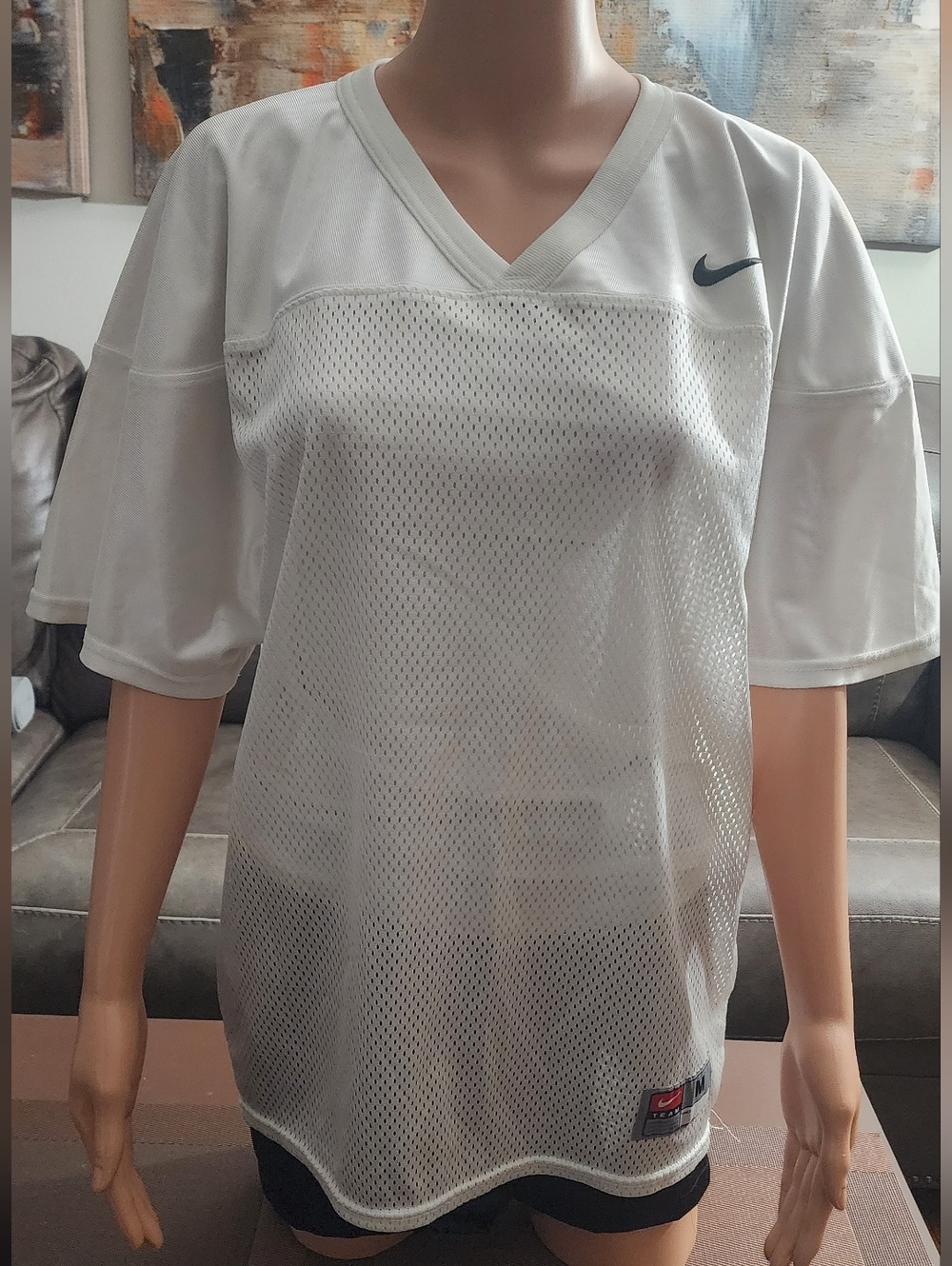 Nike White Mesh V-Neck Athletic Jersey